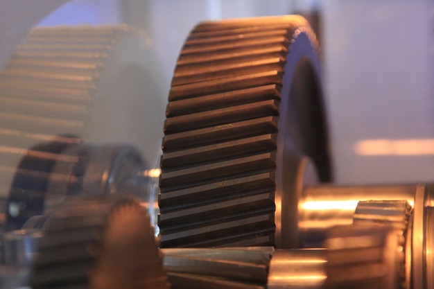 open helical gear in the gearbox closeup