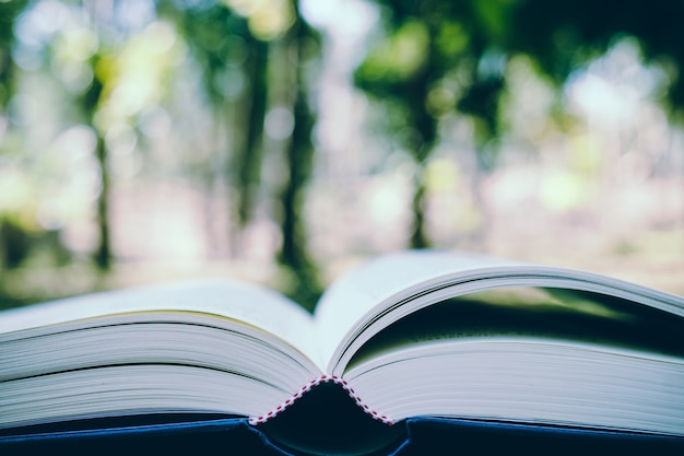 Open het boek in schoonheids natuur achtergrond, terug naar school concept.