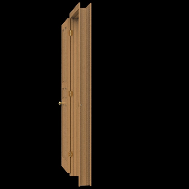 Open houten geïsoleerde deur gesloten houten 3D illustratie weergave
