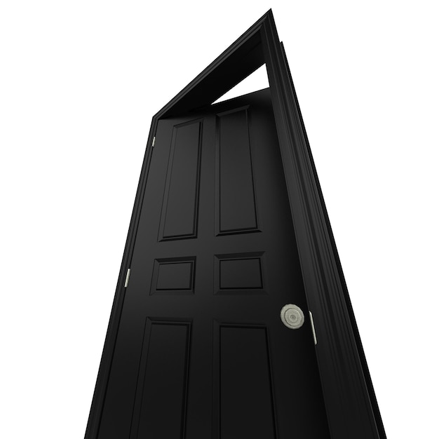 Open isolated black door closed 3d illustration rendering