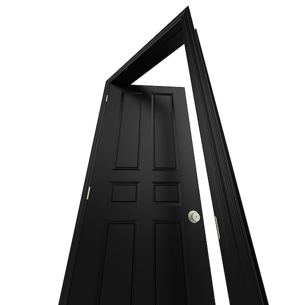 Open isolated black door closed 3d illustration rendering