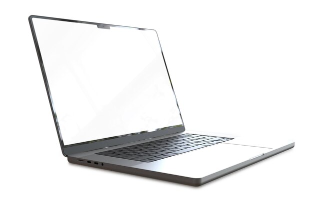 Open laptop computer blank screen with clipping path on body abd screen for easy replace you design you design mockup on white background