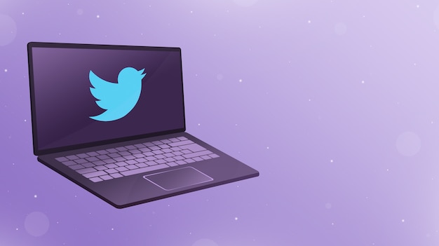 open laptop met twitter icoon logo op scherm 3d