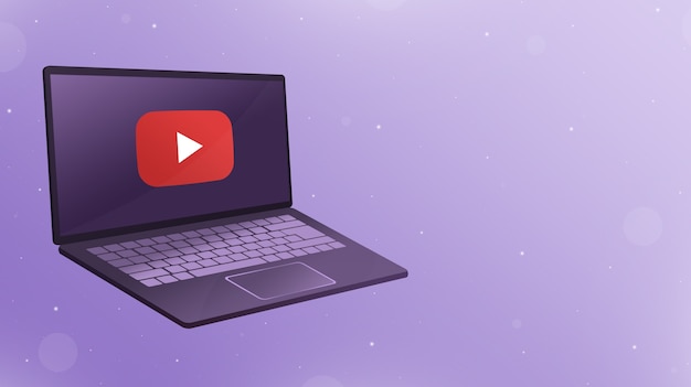 Open laptop met youtube-pictogramlogo op scherm 3d