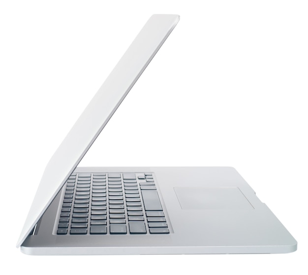 Open laptop on white background, side view isolate