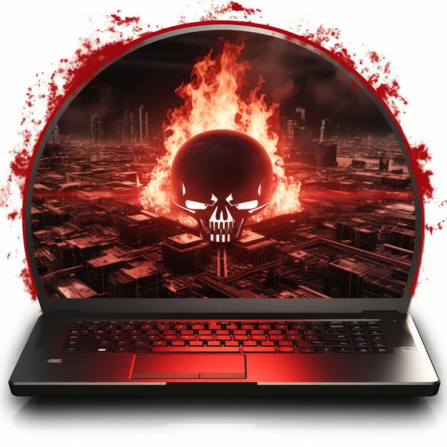 Photo an open laptop with a skull on it