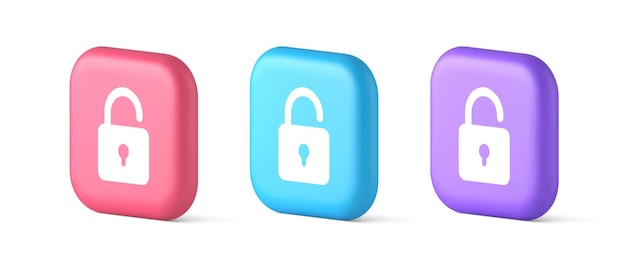 Photo open lock button cyberspace password security protection service 3d realistic icons