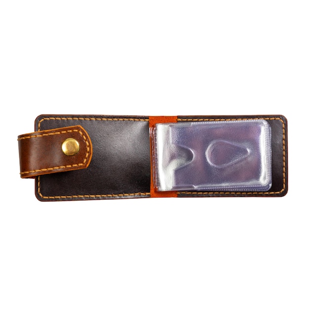 Open luxury craft business card holder case made of leather