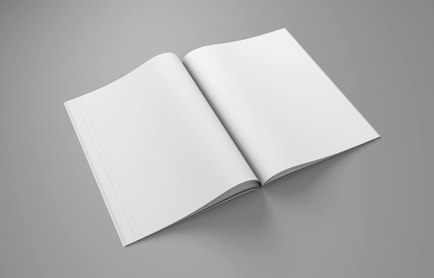 Open magazine mockup Blank magazine template for copy space Empty space in magazine Grey background