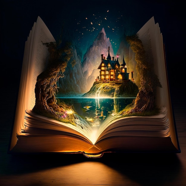 An open magic book with fairy tales