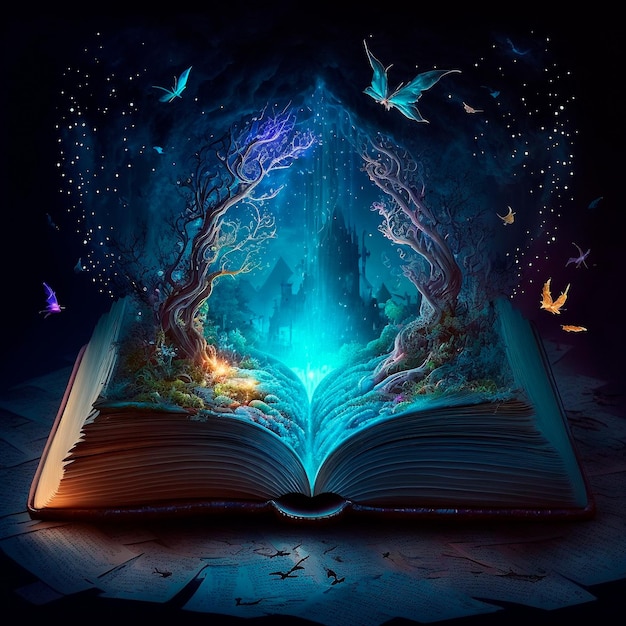 An open magic book with fairy tales