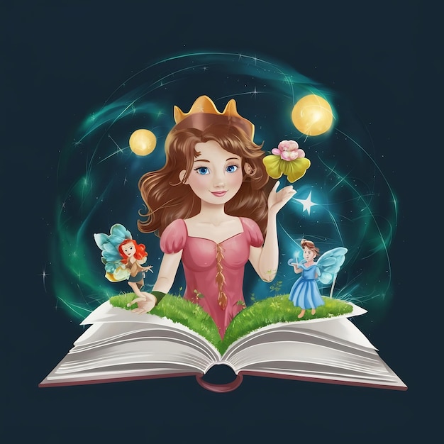 An open magic book with fairy tales