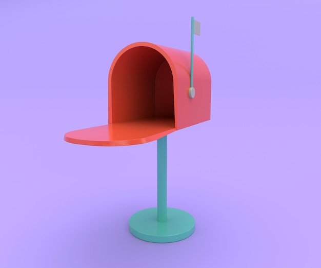 Open mailbox 3d pictogram 3d-rendering illustratie op paarse achtergrond