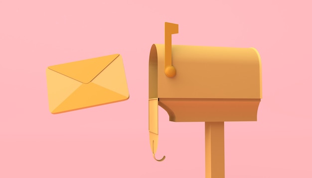 Open mailbox for letters on pink background. 3D illustration. Copy space.