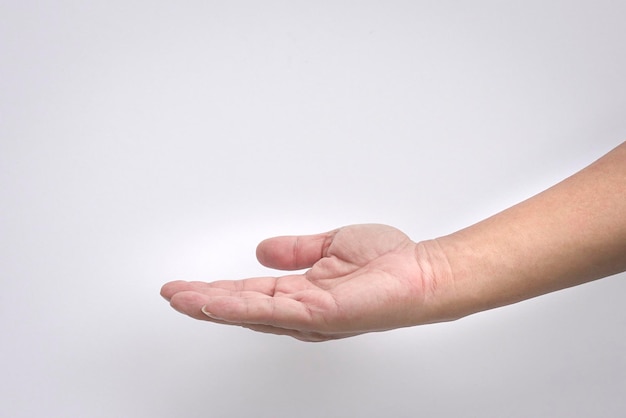 Open man's hand palm up isolated