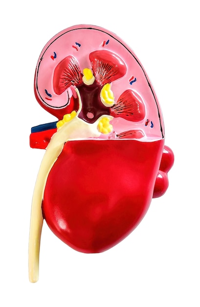 Open model of human kidney showing internal construction isolated