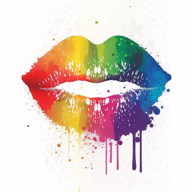 Open Mouth with Rainbow color paint flow Lips