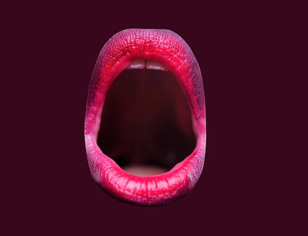 Photo open mouth woman close up sexy red female lips sensual open mouth isolated lip surprised wow icon