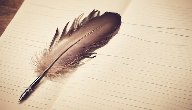 Photo open note book with feather penfilter effect