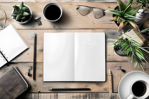 An open notebook sitting on top of a wooden table