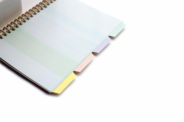 Open notebook on white background