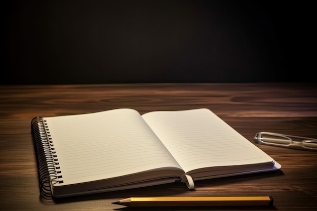 An open notebook with a pencil next to it