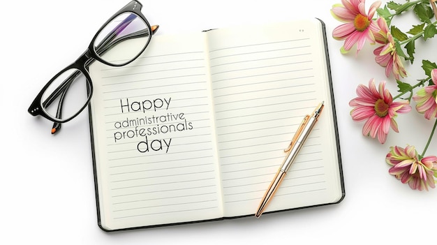 Open notepad with congratulations Happy administrative professionals day