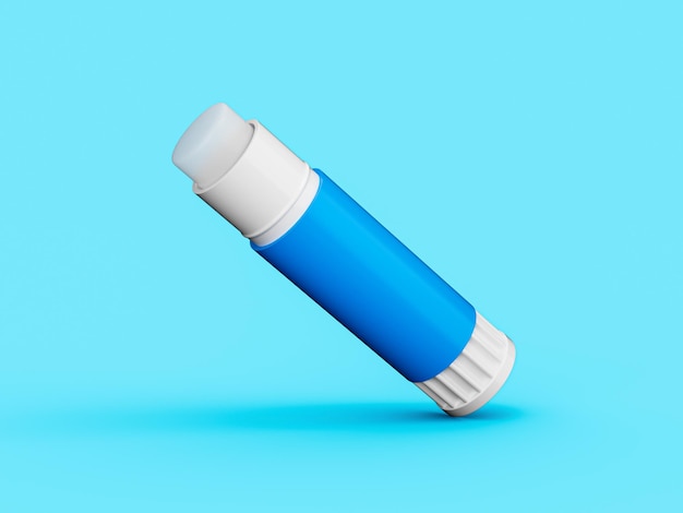 Open paper glue stick on blue background 3d illustration