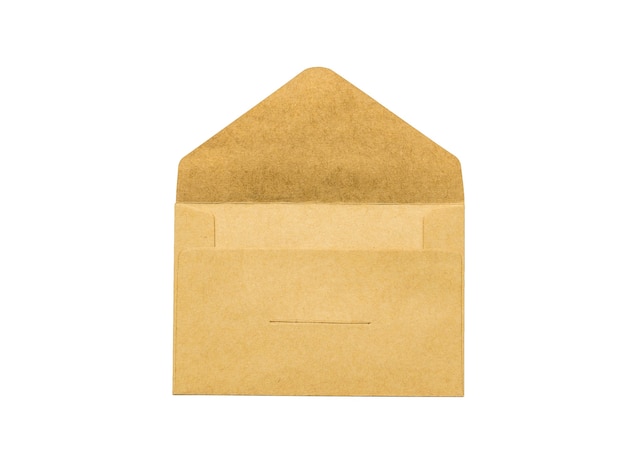 Open paper postal envelope isolated on a white background. Flat lay.