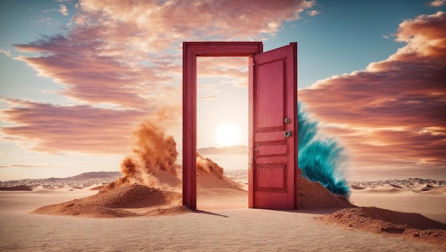 Open the pink door in the desert Unknown and starting to be creative