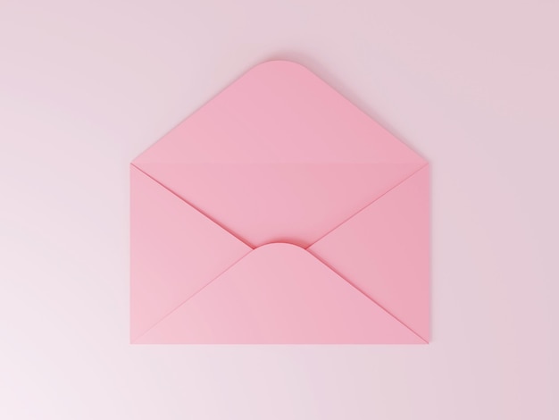 Open pink envelope with blank card on pink background 3D rendering illustration