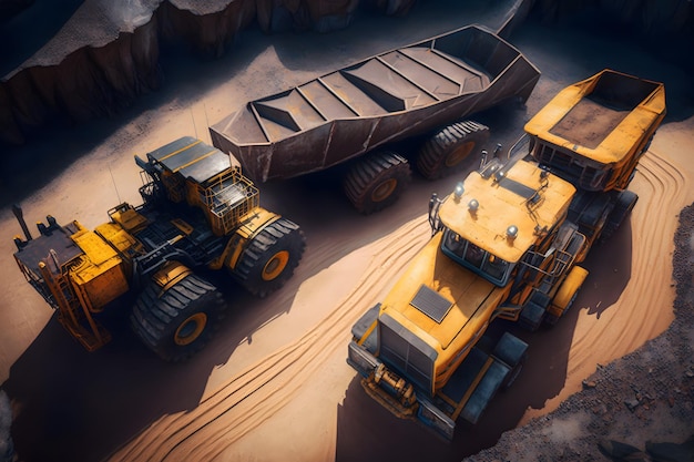 石炭の露天掘り鉱山採掘産業石炭採石場用の大きな黄色の採掘トラック機械ニューラル ネットワーク生成アート