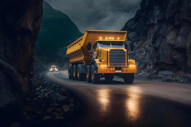 석탄을 위한 노천 광산 추출 산업 석탄 채석장을 위한 큰 노란색 채광 트럭 기계 신경망 생성 예술