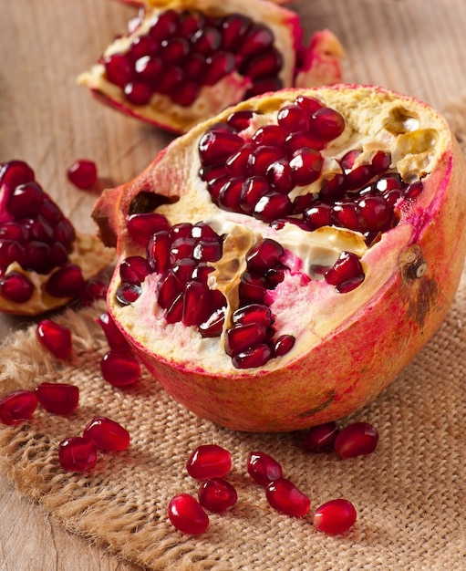 Open pomegranate with seeds