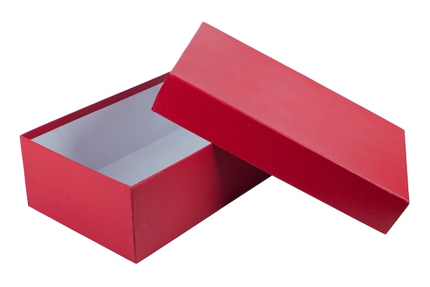 Open red box for shoes isolated on white background