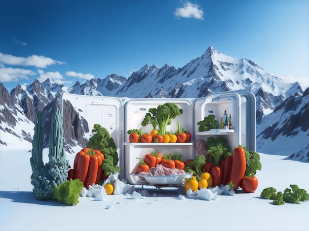 Open refrigerator in cold weather cool environment with refrigerator