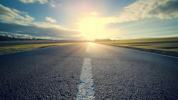 Open Road at Sunset Leading into Horizon