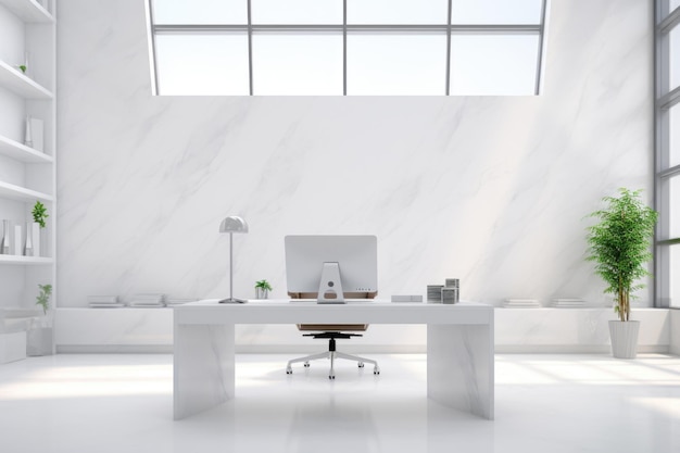 Open ruimte kantoorinterieur met witte muren Werkplek in modern, elegant kantoor