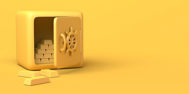 Open safety box with gold bars Copy space 3D illustration