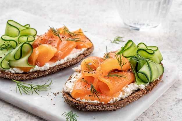 Open sandwiches with salted salmon