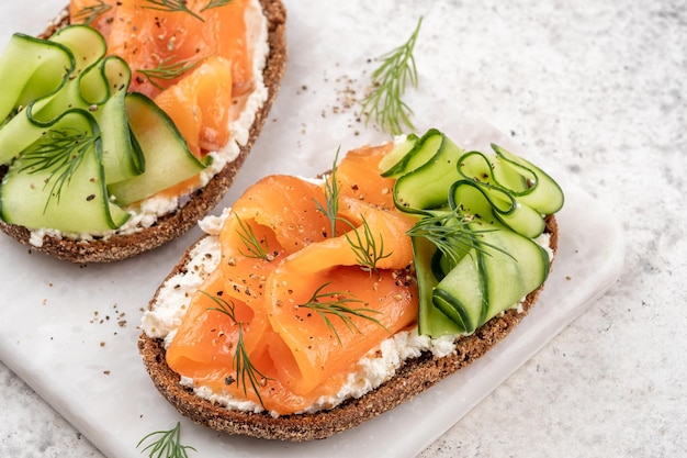 Open sandwiches with salted salmon