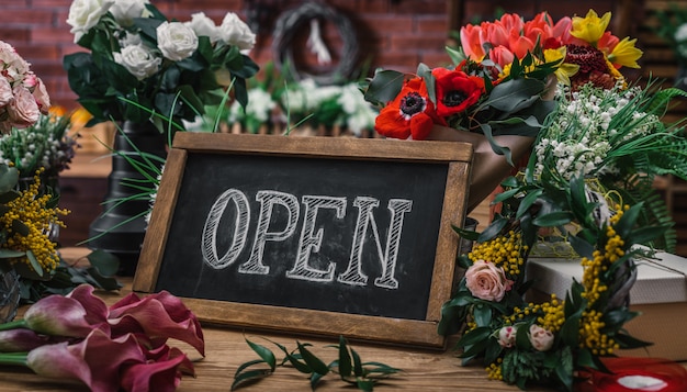 Open sign of flower shop