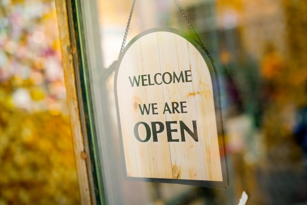 Open sign at restaurant and store