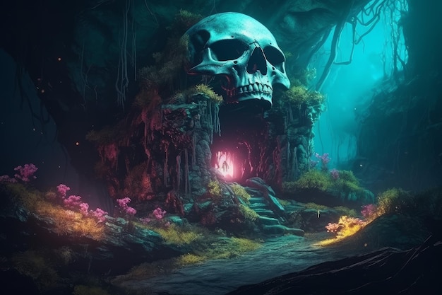 Open skull magic forest Generate Ai