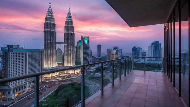 Open space balcony with kuala lumpur cityscape skyline view