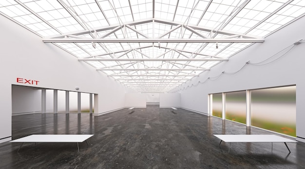 open space interior white design 3d rendering