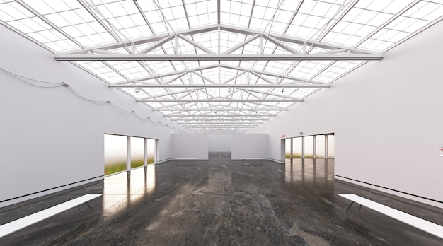 open space interior white design 3d rendering