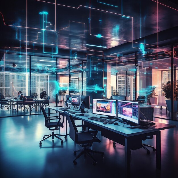 open space office interior for cyberpunk