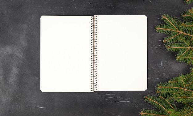 Open spiral notebook with blank white sheets