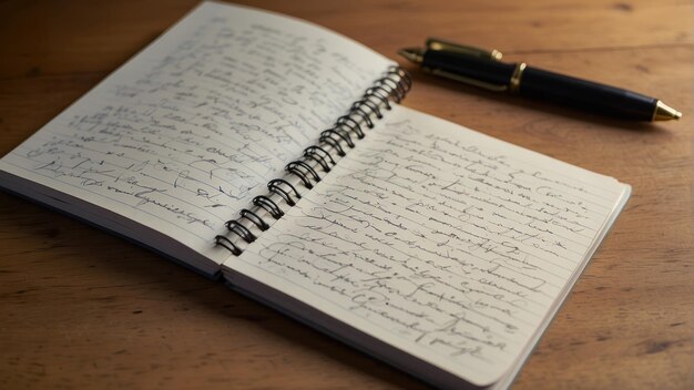 Open spiral notebook with handwritten notes